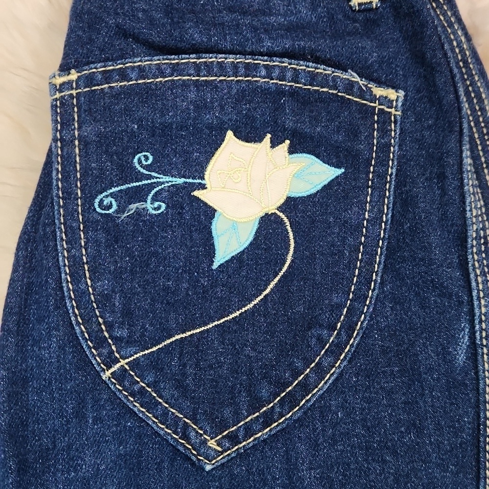 Vintage 70's Organically Grown Embroidered Pocket High Rise Dark Wash Jeans - Picture 2 of 10